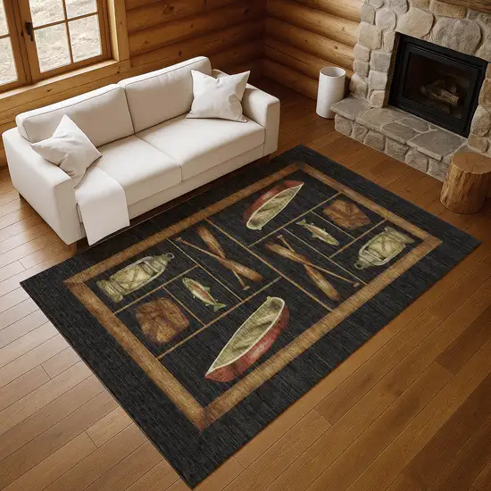 Midnight Brown And Rust Nautical Washable Area Rug With UV Protection Photo 5