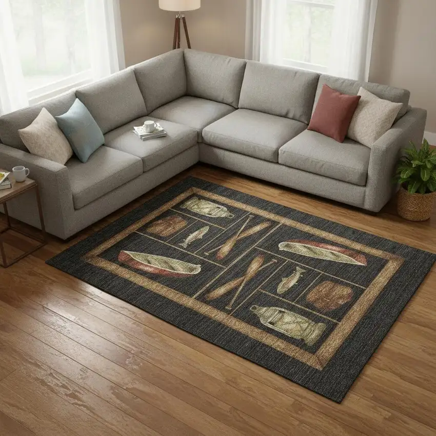 Midnight Brown And Rust Nautical Washable Area Rug With UV Protection Photo 1