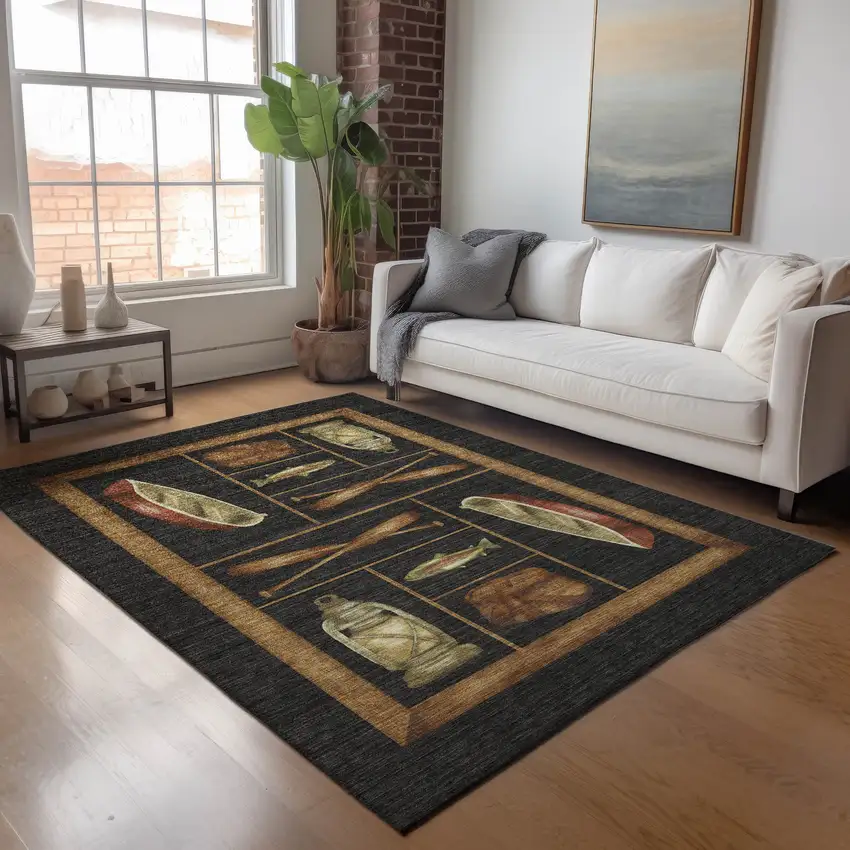 Midnight Brown And Rust Nautical Washable Area Rug With UV Protection Photo 5
