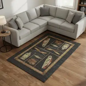 Photo of Midnight Brown And Rust Nautical Washable Area Rug With UV Protection