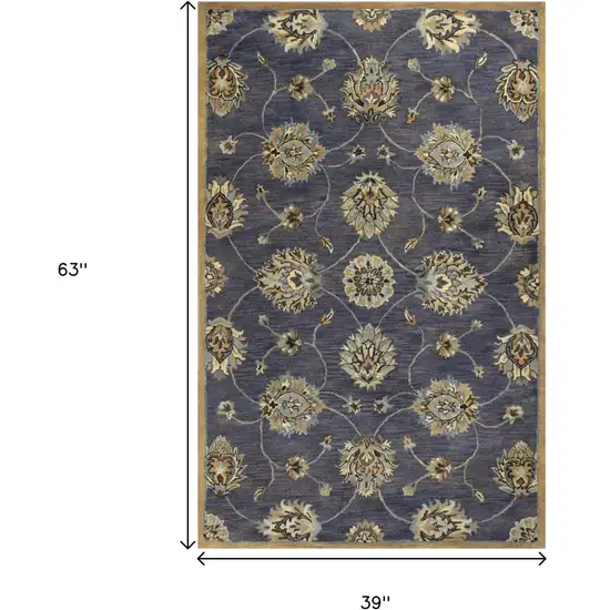 Dark Gray Green And Brown Wool Floral Hand Tufted Area Rug Photo 3