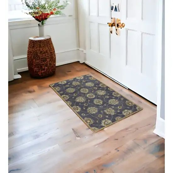Midnight Floral Vines Wool Area Rug Photo 1
