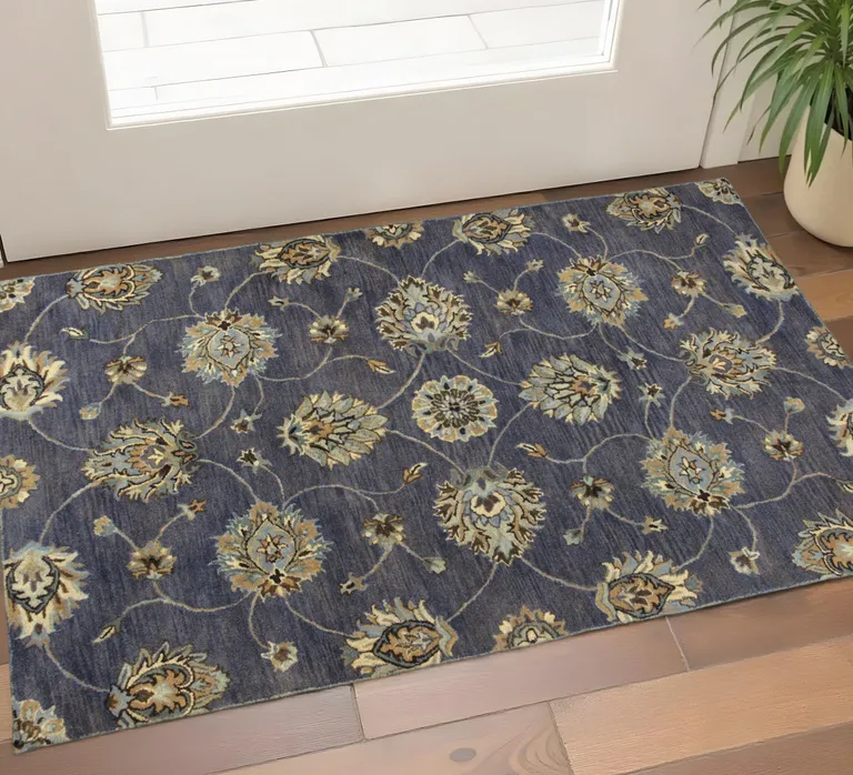 Midnight Floral Vines Wool Area Rug Photo 4
