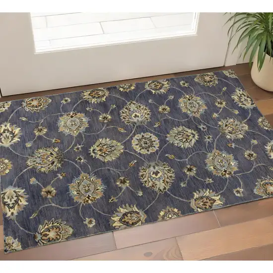 Dark Gray Green And Brown Wool Floral Hand Tufted Area Rug Photo 1