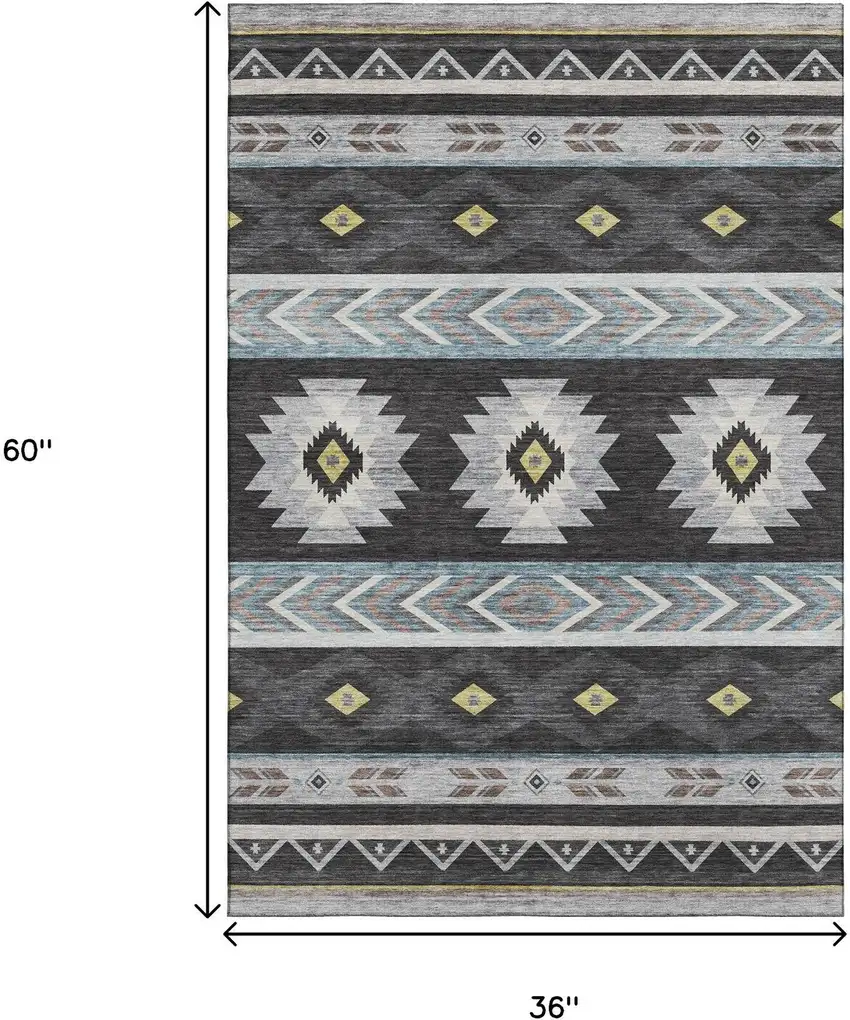 Midnight Gold And Ivory Geometric Washable Area Rug With UV Protection Photo 3