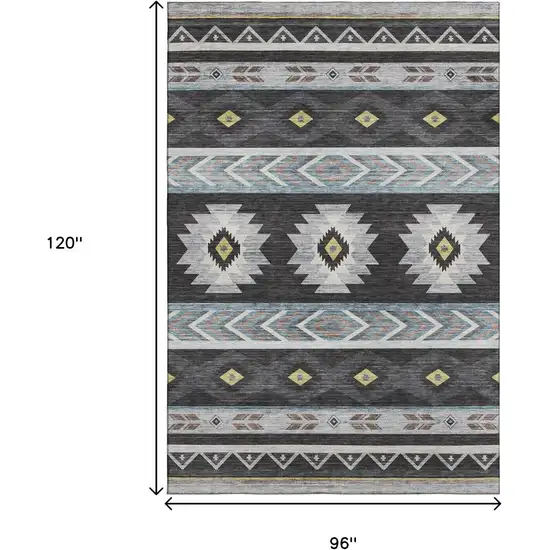 Midnight Gold And Ivory Geometric Washable Area Rug With UV Protection Photo 3