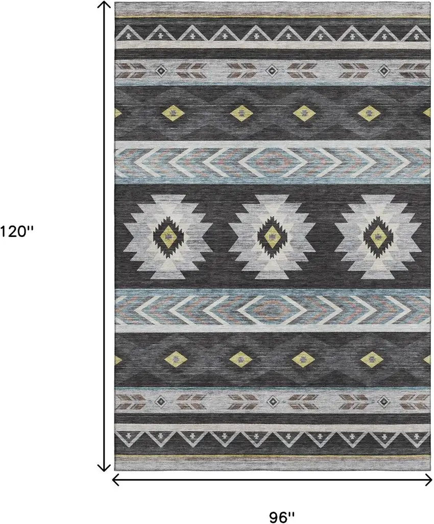 Midnight Gold And Ivory Geometric Washable Area Rug With UV Protection Photo 3