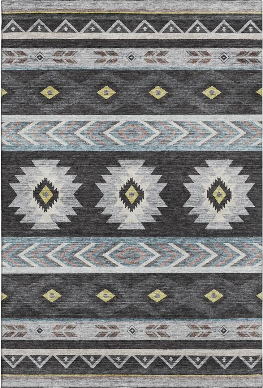 Midnight Gold And Ivory Geometric Washable Area Rug With UV Protection Photo 2