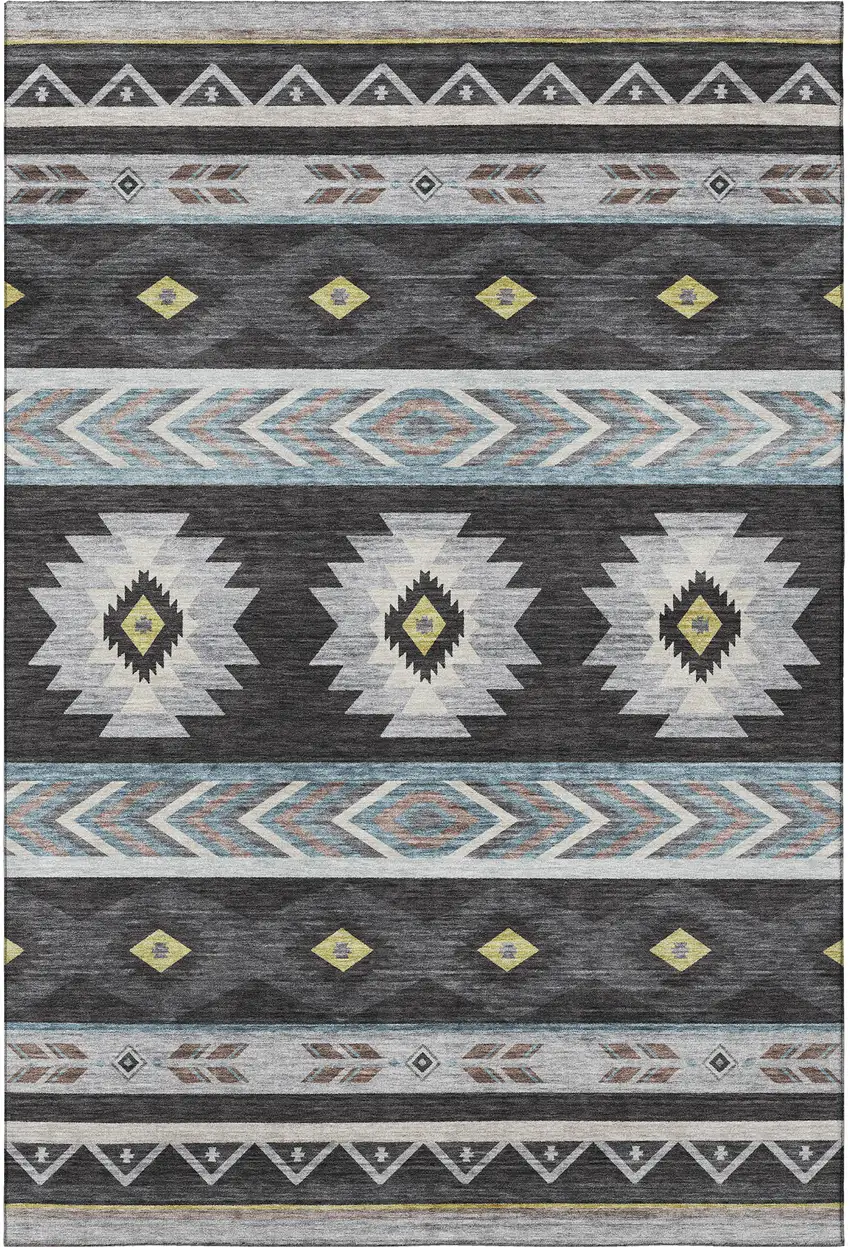 Midnight Gold And Ivory Geometric Washable Area Rug With UV Protection Photo 4