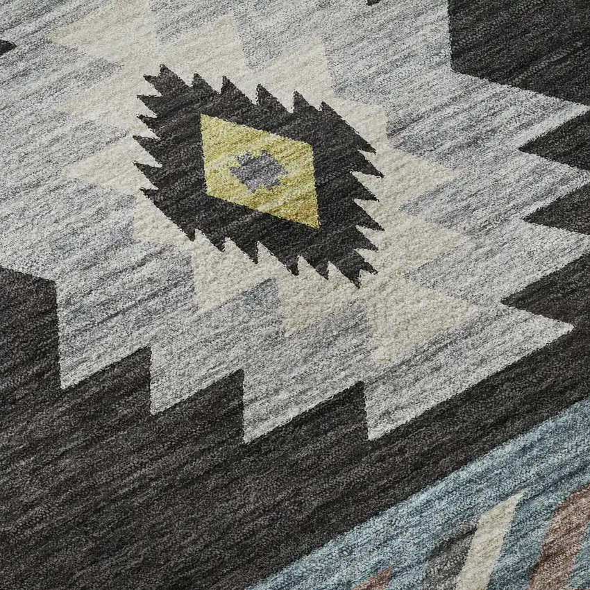 Midnight Gold And Ivory Geometric Washable Area Rug With UV Protection Photo 9