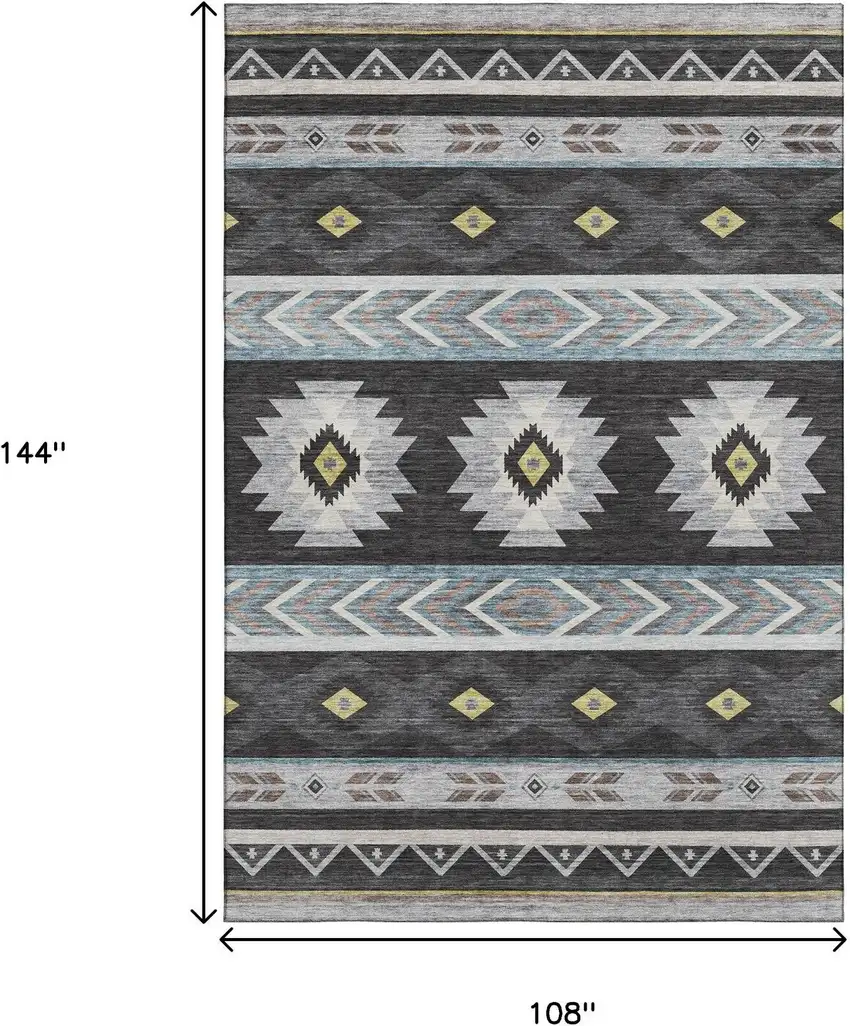 Midnight Gold And Ivory Geometric Washable Area Rug With UV Protection Photo 3