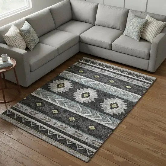 Midnight Gold And Ivory Geometric Washable Area Rug With UV Protection Photo 1