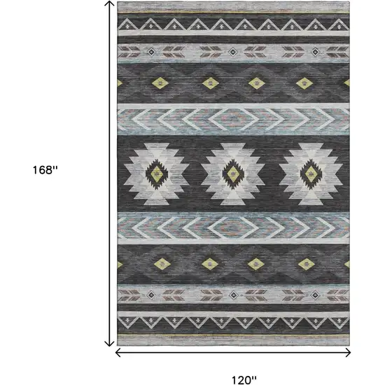 Midnight Gold And Ivory Geometric Washable Area Rug With UV Protection Photo 3