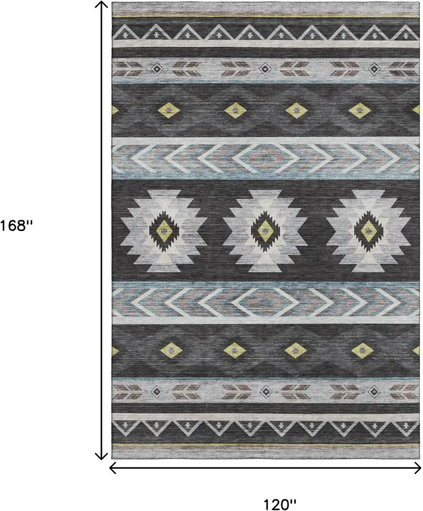 Midnight Gold And Ivory Geometric Washable Area Rug With UV Protection Photo 3