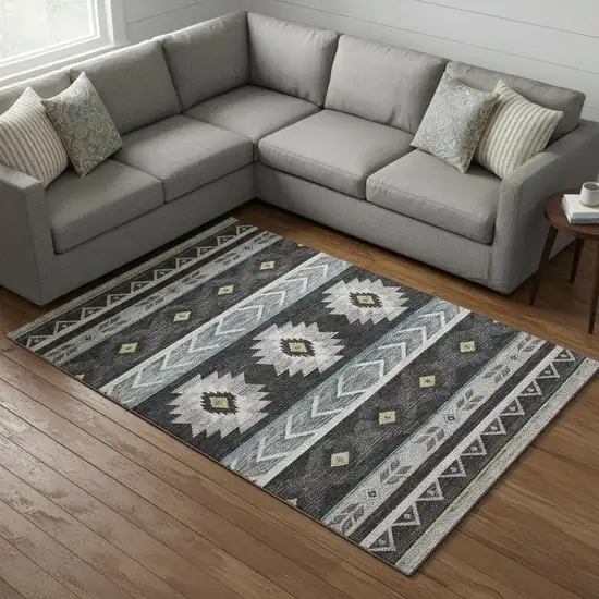 Midnight Gold And Ivory Geometric Washable Area Rug With UV Protection Photo 1