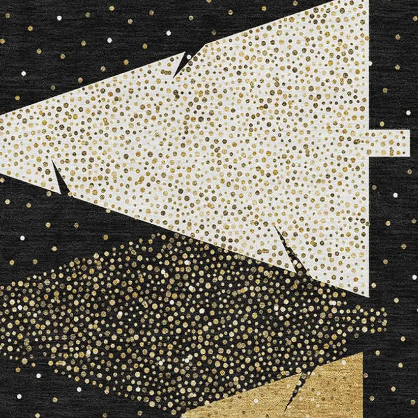 Black Gold And Ivory Christmas Tree Washable Area Rug With UV Protection Photo 4