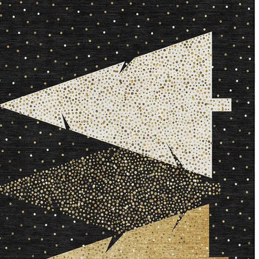 Black Gold And Ivory Christmas Tree Washable Area Rug With UV Protection Photo 5