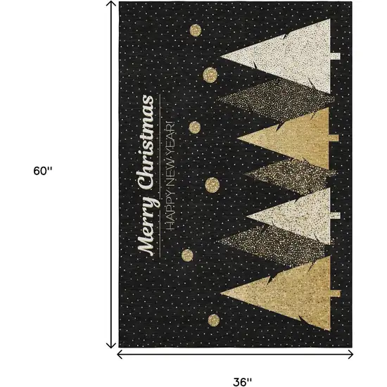 Black Gold And Ivory Christmas Tree Washable Area Rug With UV Protection Photo 3