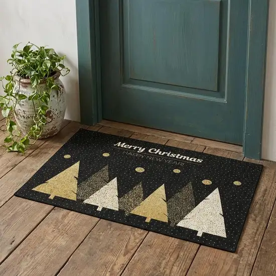 Black Gold And Ivory Christmas Tree Washable Area Rug With UV Protection Photo 1