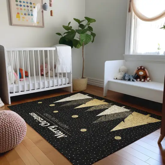 Black Gold And Ivory Christmas Tree Washable Area Rug With UV Protection Photo 6