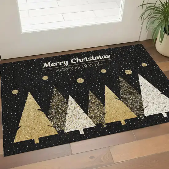 Midnight Gold And Ivory Polka Dot Washable Area Rug With UV Protection Photo 1