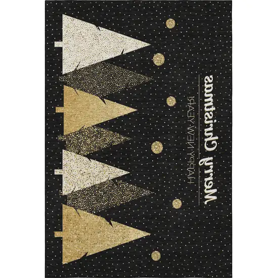 Black Gold And Ivory Christmas Tree Washable Area Rug With UV Protection Photo 5