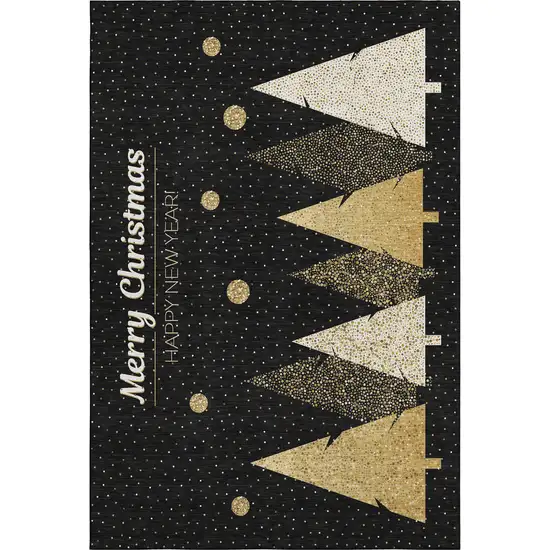Black Gold And Ivory Christmas Tree Washable Area Rug With UV Protection Photo 2