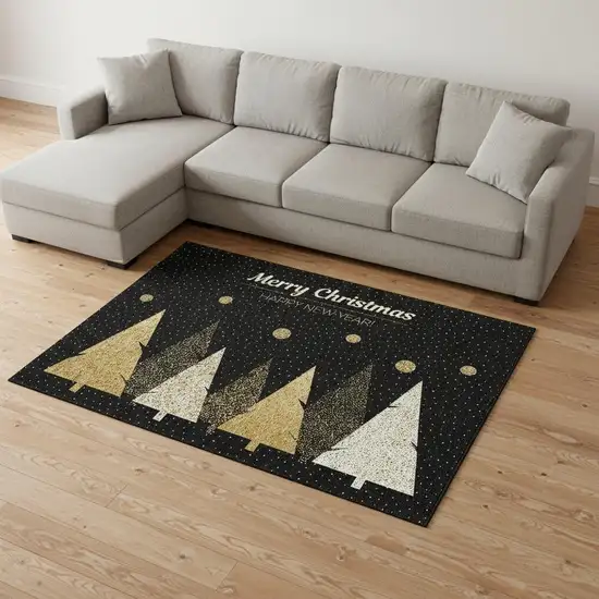 Midnight Gold And Ivory Polka Dot Washable Area Rug With UV Protection Photo 1