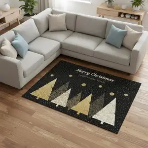 Photo of Midnight Gold And Ivory Polka Dot Washable Area Rug With UV Protection