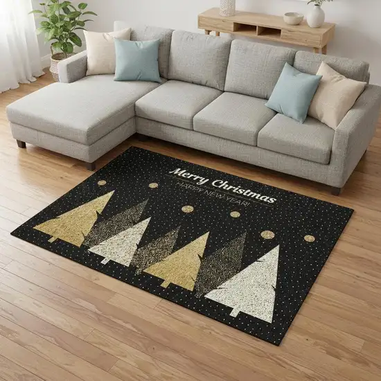 Midnight Gold And Ivory Polka Dot Washable Area Rug With UV Protection Photo 1
