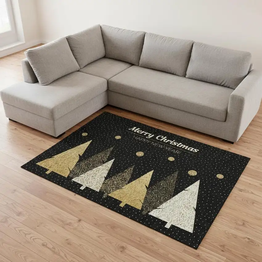 Midnight Gold And Ivory Polka Dot Washable Area Rug With UV Protection Photo 3