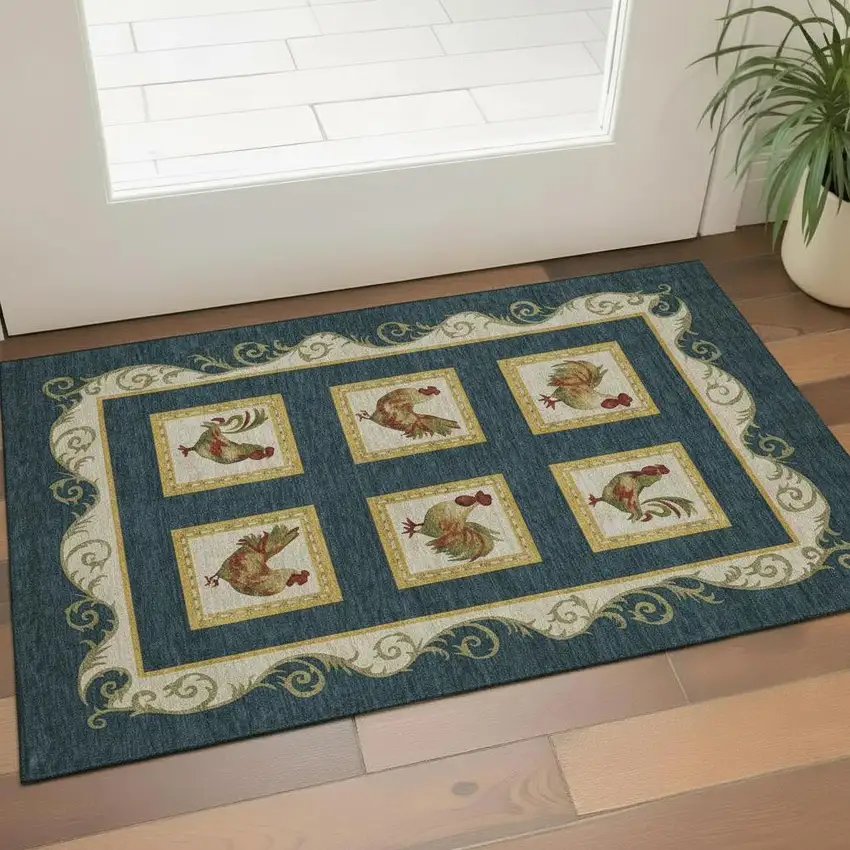 Midnight Gold And Red Animal Print Washable Area Rug With UV Protection Photo 1