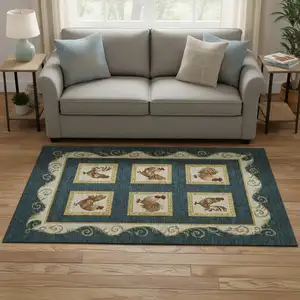 Photo of Midnight Gold And Red Animal Print Washable Area Rug With UV Protection