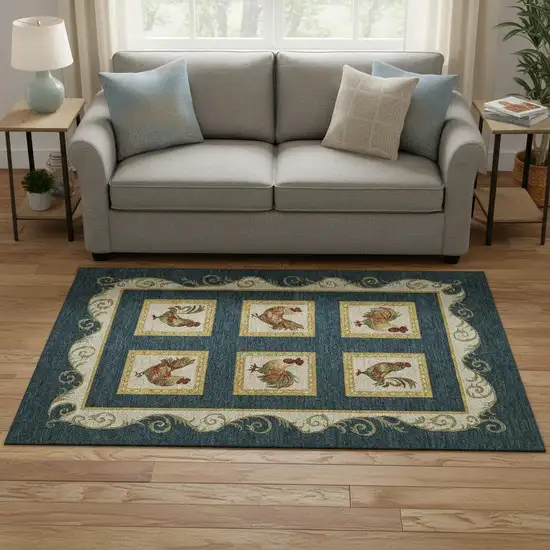 Midnight Gold And Red Animal Print Washable Area Rug With UV Protection Photo 1