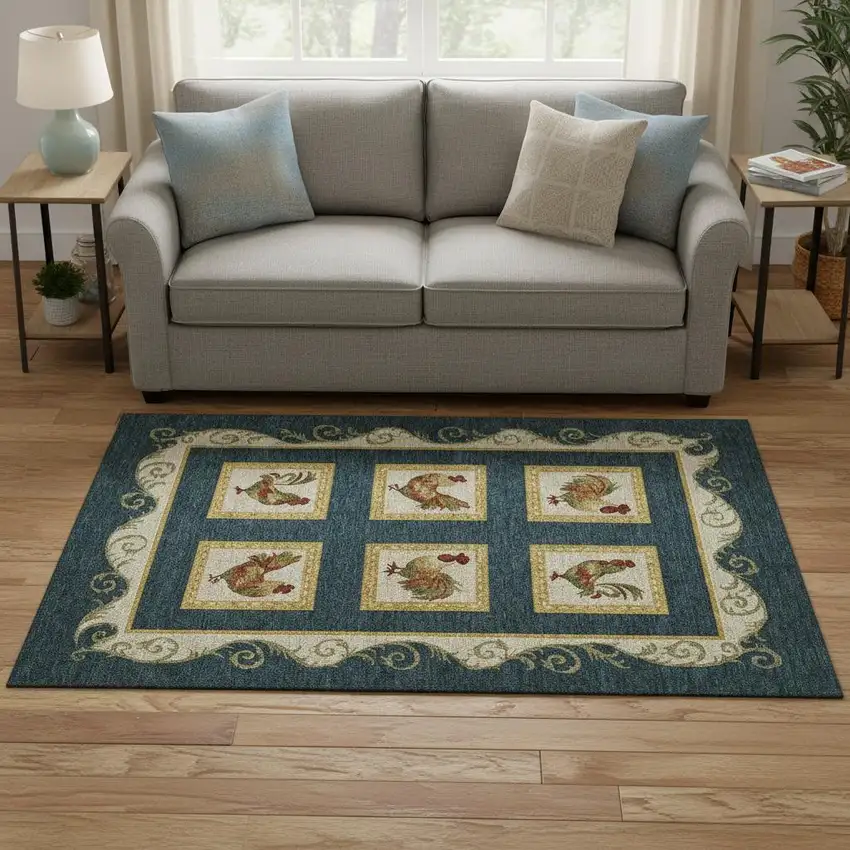 Midnight Gold And Red Animal Print Washable Area Rug With UV Protection Photo 1