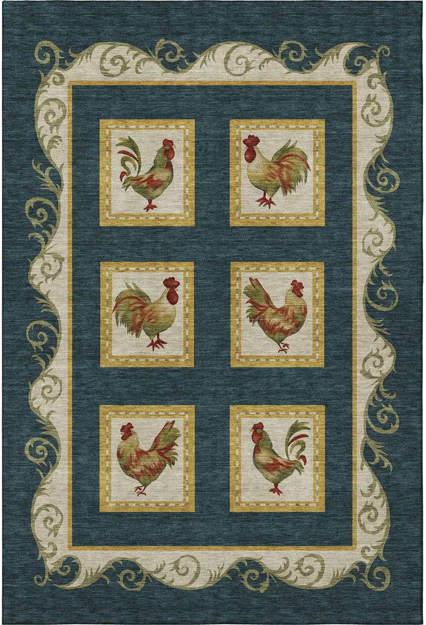 Midnight Gold And Red Animal Print Washable Area Rug With UV Protection Photo 4