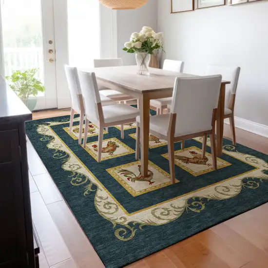 Midnight Gold And Red Animal Print Washable Area Rug With UV Protection Photo 4