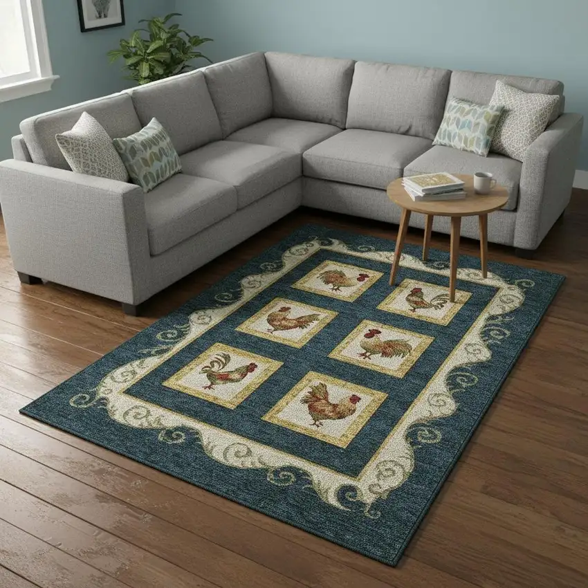 Midnight Gold And Red Animal Print Washable Area Rug With UV Protection Photo 2