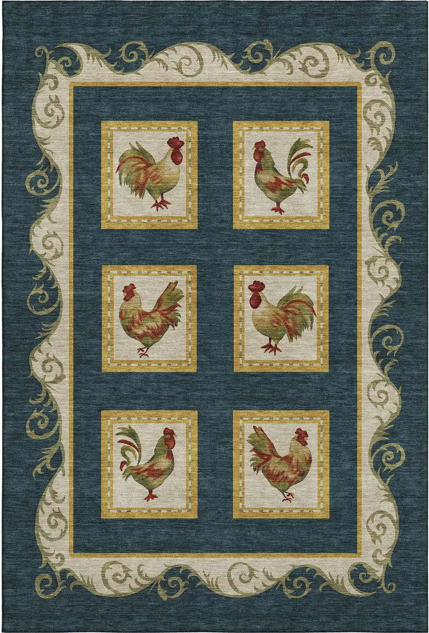 Midnight Gold And Red Animal Print Washable Area Rug With UV Protection Photo 2