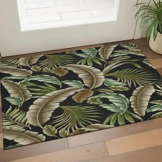 Midnight Green And Brown Geometric Washable Area Rug With UV Protection Photo 1