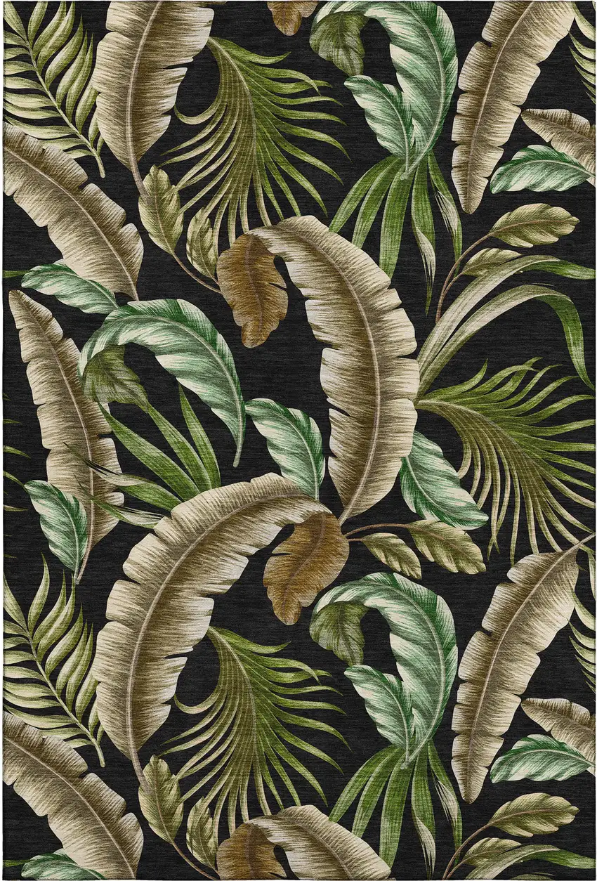 Midnight Green And Brown Geometric Washable Area Rug With UV Protection Photo 5