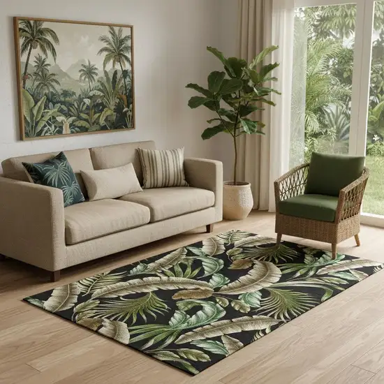 Midnight Green And Brown Geometric Washable Area Rug With UV Protection Photo 1