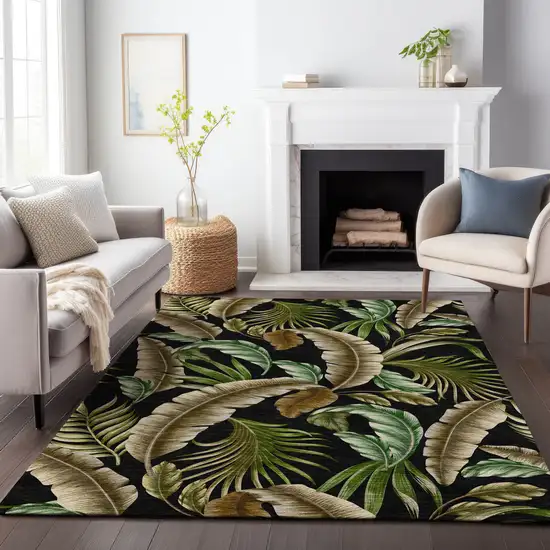 Midnight Green And Brown Geometric Washable Area Rug With UV Protection Photo 5