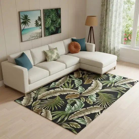 Midnight Green And Brown Geometric Washable Area Rug With UV Protection Photo 1