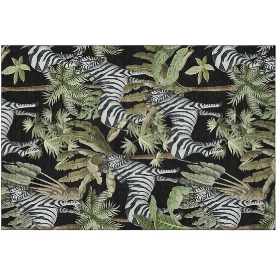 Midnight Green And Brown Geometric Washable Area Rug With UV Protection Photo 2