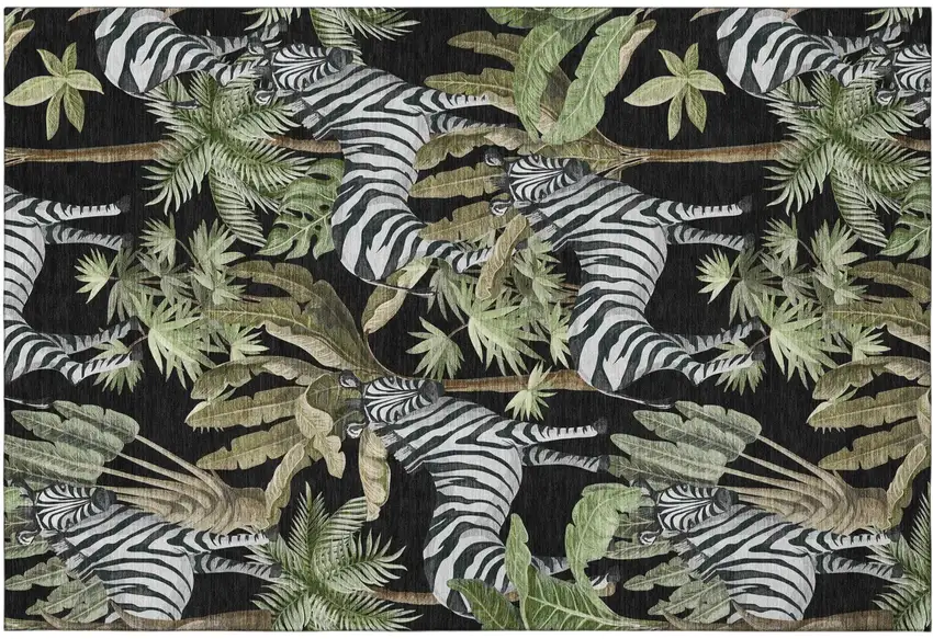 Midnight Green And Brown Geometric Washable Area Rug With UV Protection Photo 2