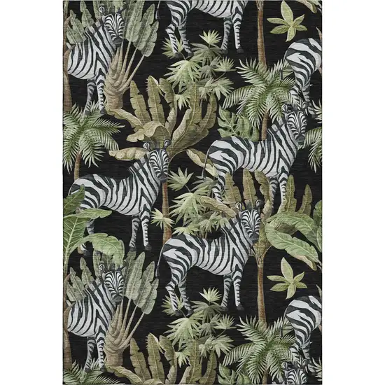 Midnight Green And Brown Geometric Washable Area Rug With UV Protection Photo 2