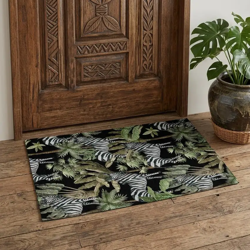 Midnight Green And Brown Geometric Washable Area Rug With UV Protection Photo 1