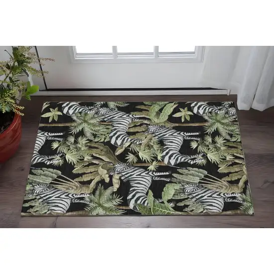 Midnight Green And Brown Geometric Washable Area Rug With UV Protection Photo 1
