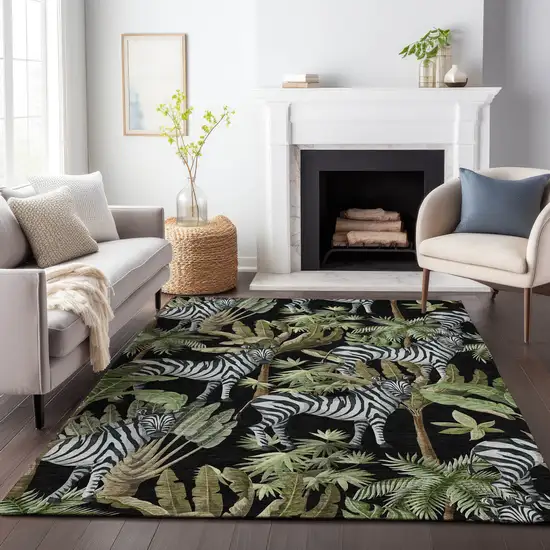 Midnight Green And Brown Geometric Washable Area Rug With UV Protection Photo 7